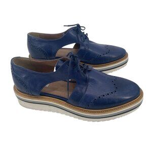 Donna Piu Size 40 Navy Derby Lace-Up Leather Cut Out Sneaker Shoes Handmade